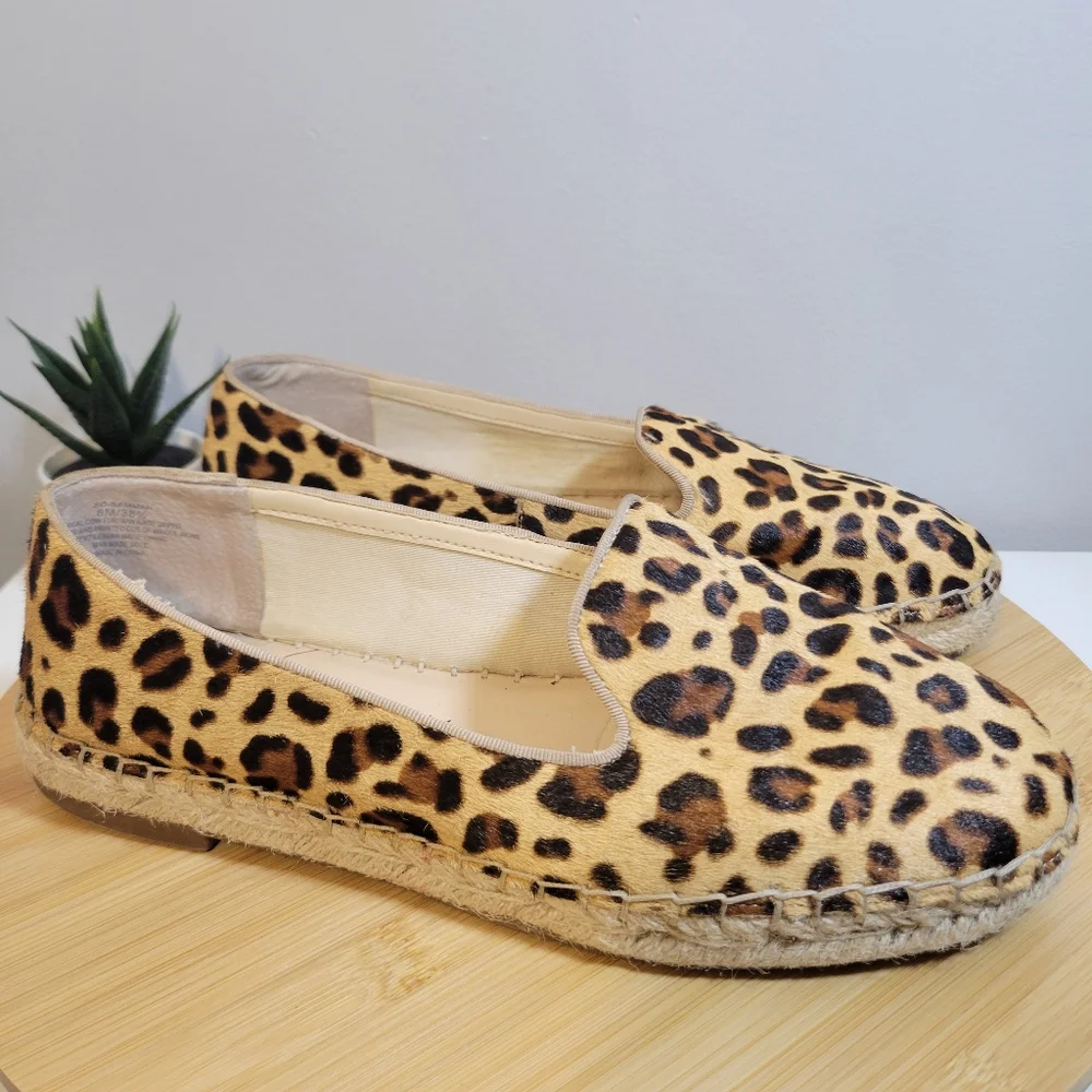 SOLE SOCIETY Sammah leopard cow hair espadrille slip on loafer